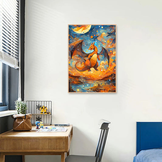 Póster de Potdemiel Pikachu Charizard Starry Sky Canvas Arte de pared impresa Pinturas decorativas de anime japonesas para niños Decoración de la pared de la habitación