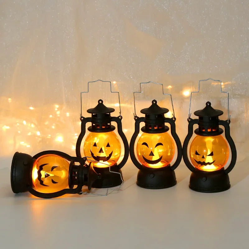 Halloween Hanging Pumpkin Lantern Light LED Ghost Lamp Candle Light Retro Small Oil Lamp Halloween Party Home Decor Horror Props