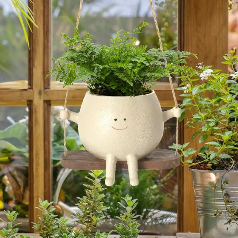 Face Head Planter Succulente Plant Flower Pot Container Swing Flowerpot Cartoon Garden Decor Outdoor Hanging Ornament