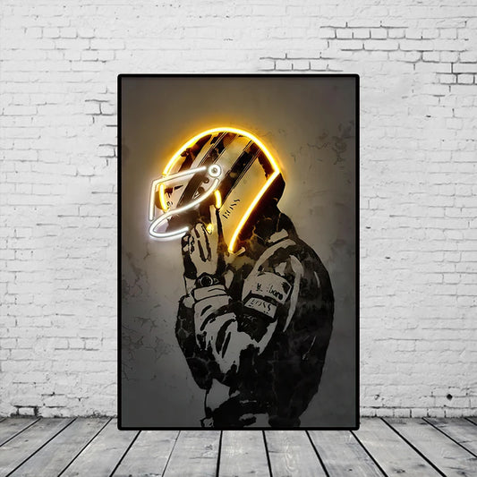 Ayrton Senna Neon Racing Suit Póster impreso Graffiti Modern F1 Arte de pared Pintura Imagen retro para la decoración de la sala de estar