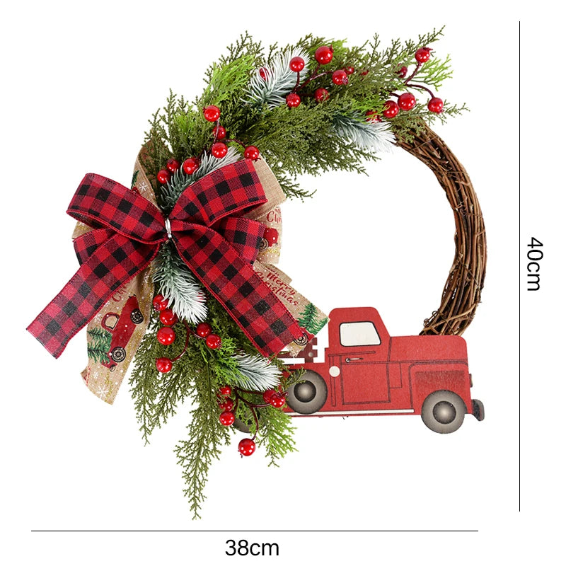 1pc 40x38cm Large Christmas Garland Door Window Wreath Bow Artificial Flower Pinecone Hanging Christmas Ornament New Year Gift