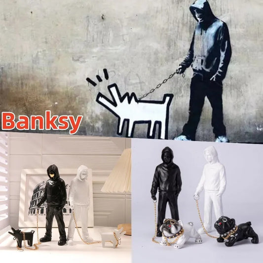 L'uomo leader per cani sculture Banksy Statue Street Modern Pop Art soggiorno Scaffale Office DECORAZIONI DECORAZIONI DEL GIOCHI