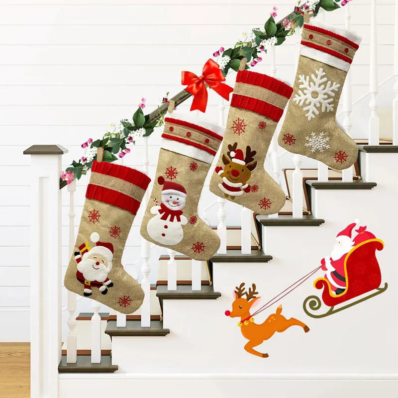 Christmas Stocking Gift Candy Bag Large Capacity Nonwoven Holder Xmas Decorations For Home Navidad 2024 New Year Oversize Sock