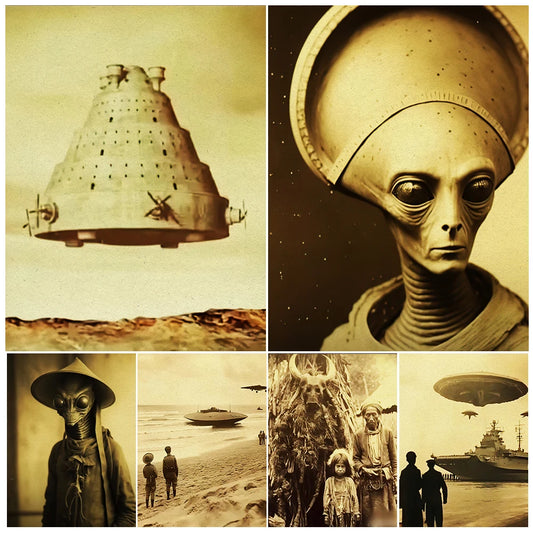 Aliens e alieno spaziale Vintage Poster fotografico Vintage Poster e stampa Mysterious Ufo Ai Art Print Wall Art Canvas Decor di pittura