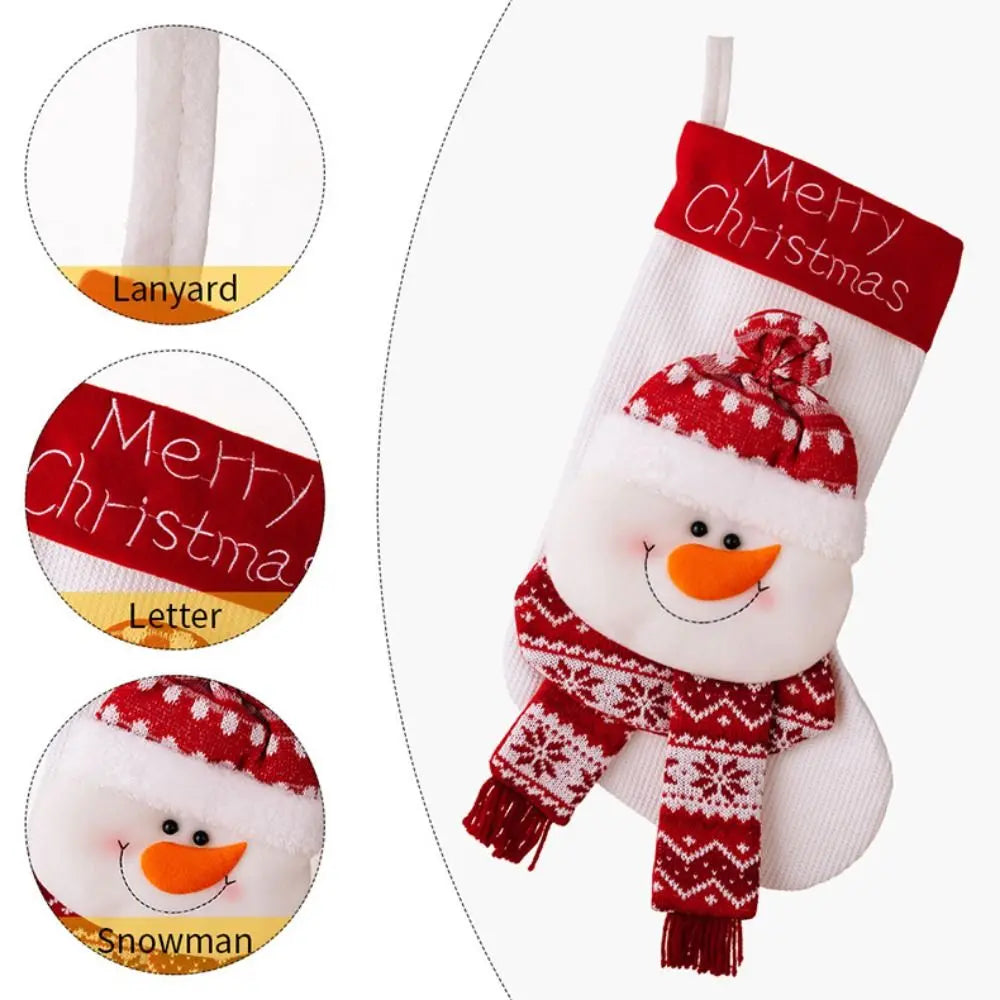 Cute Large Christmas Stockings Large Capacity Santa Snowman Elk Xmas Tree Hanging Stocking Plush Christmas Candy Gift Bag