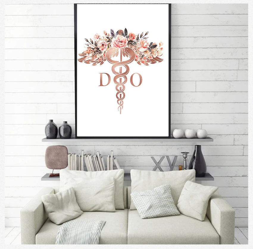 Cardiólogo Oficina de arte de pared Fotografías Pintura de lona Decoración Doctor de regalo Corazón Estetoscopio EKG Flower Medical Carteles y estampados