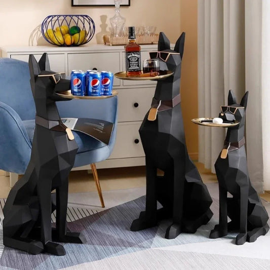 Grande table d'appoint Doberman Luxury Big Doberman Statue Tray Chog Animal Puppy Puppy Chice Living Room Decorations Bearbrick Animal Table