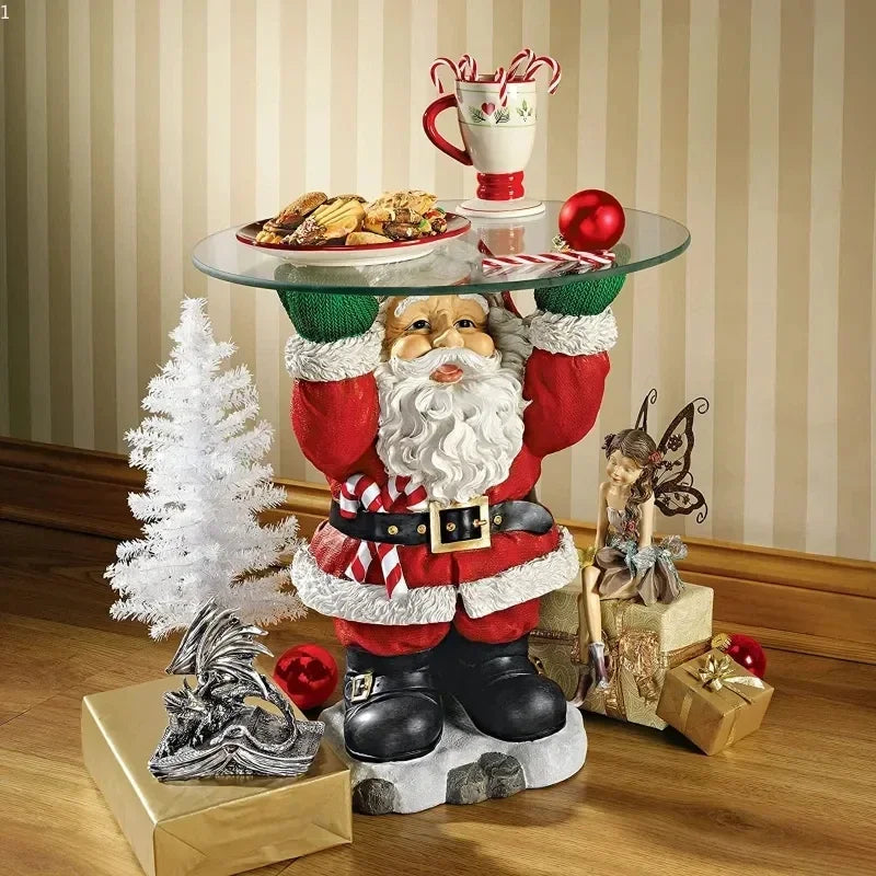 Resin Santa Claus Statues Holding Snack Tray Christmas Figurine with Holder Cake Dessert Stand Fruit Plate for Xmas Party