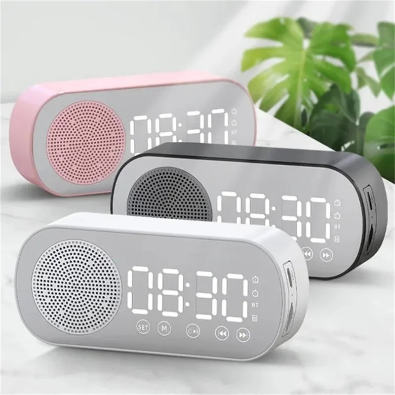 New Desk Speaker Clock Bluetooth Speaker FM Radio Alarm Clock HiFi Sound HD Mirror Screen Support TF Card for Bedroom Clock