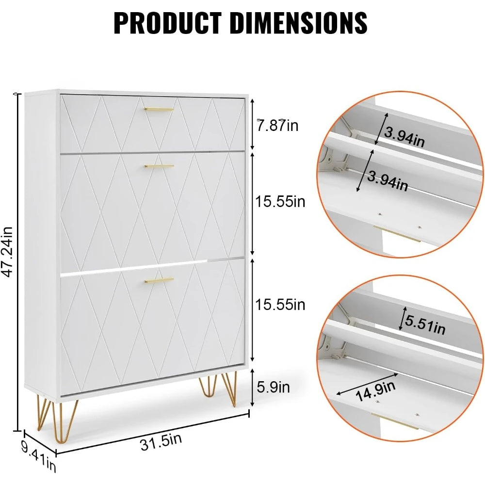 Shoe Cabinet Entryway Shoe Locker, 31.5" D x 9.4" W x 47.3" H, wood