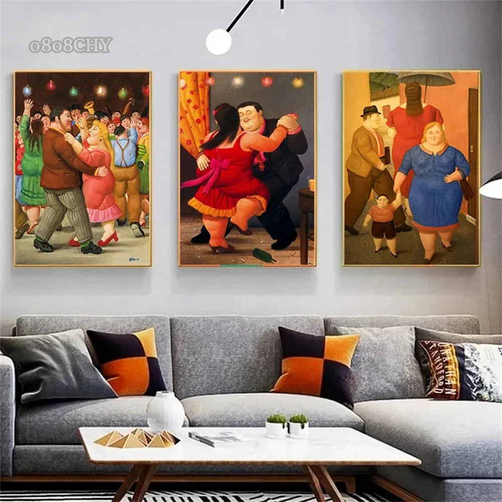 Fernando Botero Funny Fat Figura Arte Canvas Pintura de pareja Bailing Mural Mural Carteles y estampados Cuadros Decoración de la sala de estar de arte de pared