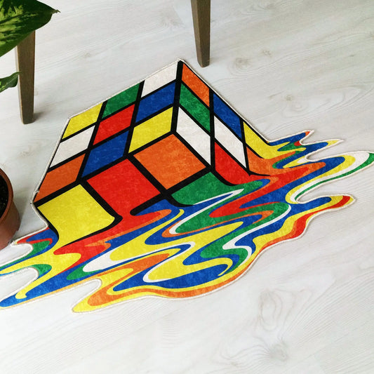 Melting Rubik's Cube Rug Brainteaser Rust Perfect Home Office Colors Bright Colours For Teenage Room Funny Areormat Movie Room