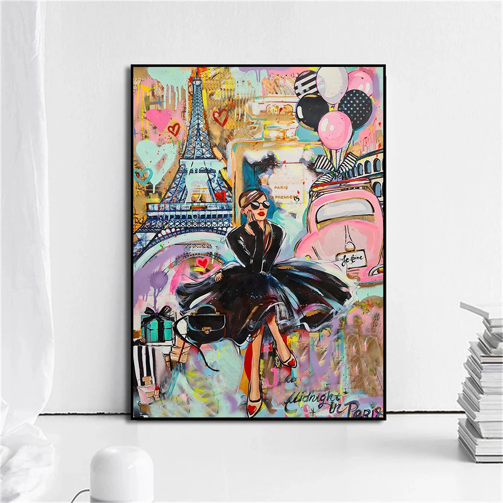 Fashion Woman Graffiti Luxury Street Pop Art Poster moderno HD Wall Art Stampa dipinto in tela per decorazioni per la casa del soggiorno