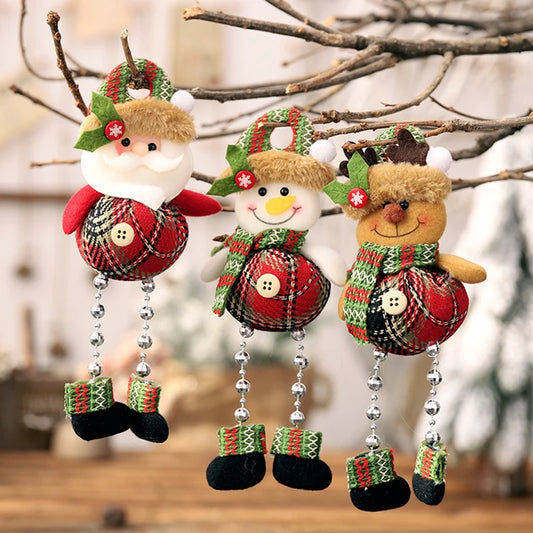 Christmas Hanging Pendant Santa Claus Elk Bell Pendant Plaid Long Leg Doll  Merry Christmas Tree Decor Home 2024 Xmas Ornaments