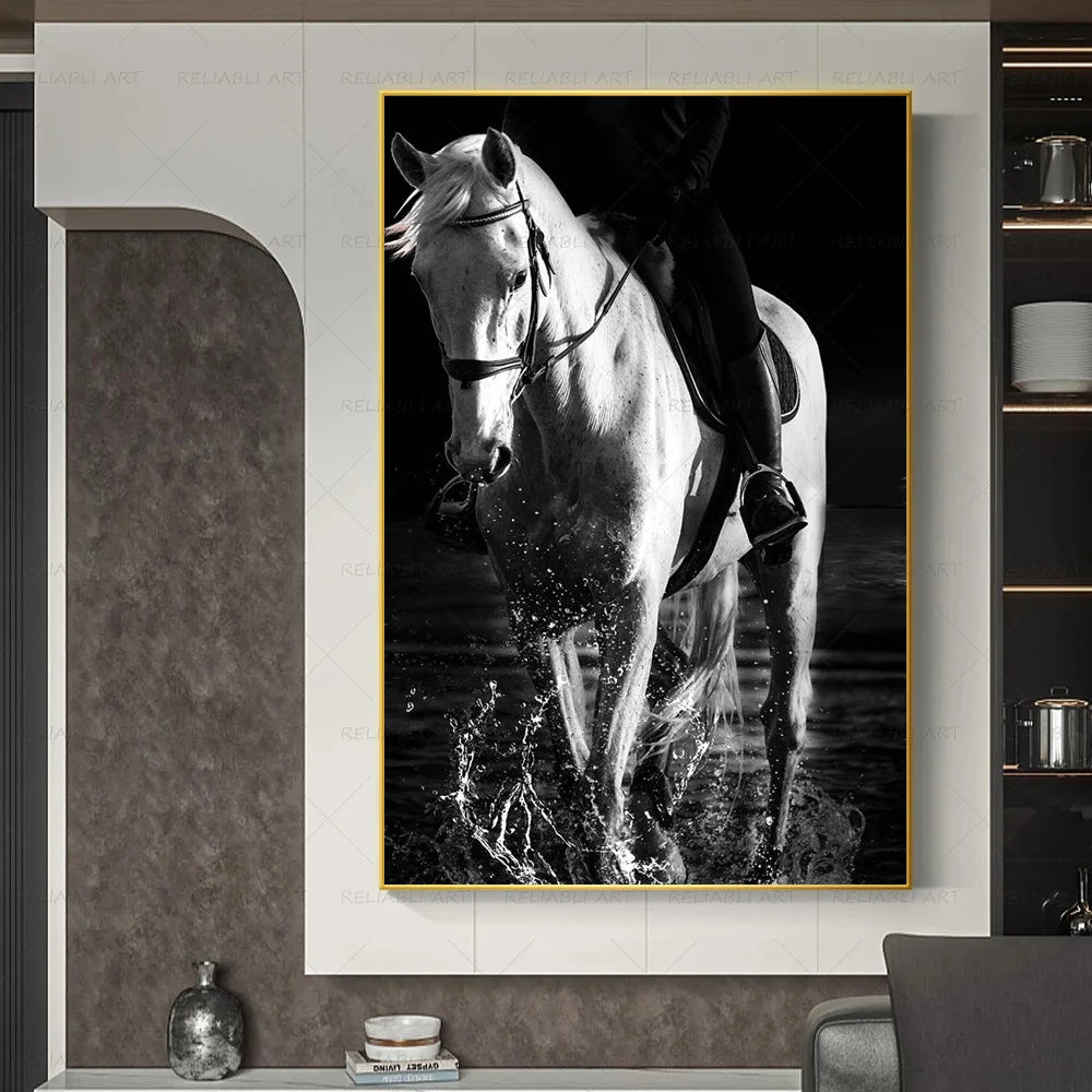 Carteles y estampados de caballos blancos Pintura de lienzo de lujo Ligera Animal Decoración del hogar Moderno Fotografías para sala de estar sin marco