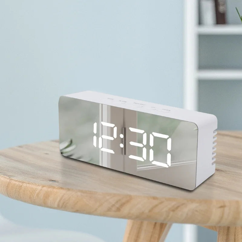 Digital Alarm Clock with Dimmer Temperature Function for Bedroom Office Travel Battery & USB Powered LED Mirror Alarm Clock