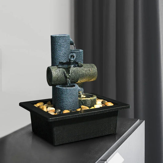 Tabletop Water Fountain Decor Home Machine Soeding Sound Bomba automática Basina Deep River Rocks Indoor Zen Relajación