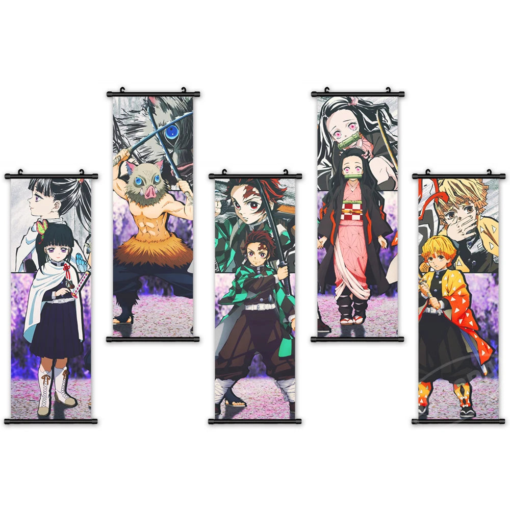 Arte de pared de anime Kimetsu no Yaiba Canvas Fotografías de pintura moderna Coster Demon Slayer de plástico Decoración del hogar colgante