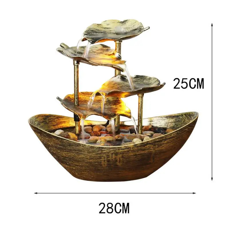 Tabletop Fuente de cascada Fuente para decoración de interiores Agua sobre la navegación de la hoja de loto calmante calmante y relajante