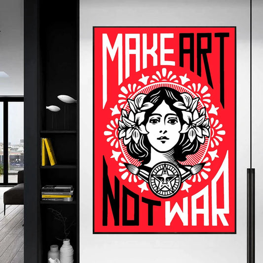 Retro Make Art Not War Wall Art Impress Pintura de lienzo Shepard Fairey Vintage Poster Imagen de pared para la habitación Decoración del hogar interior