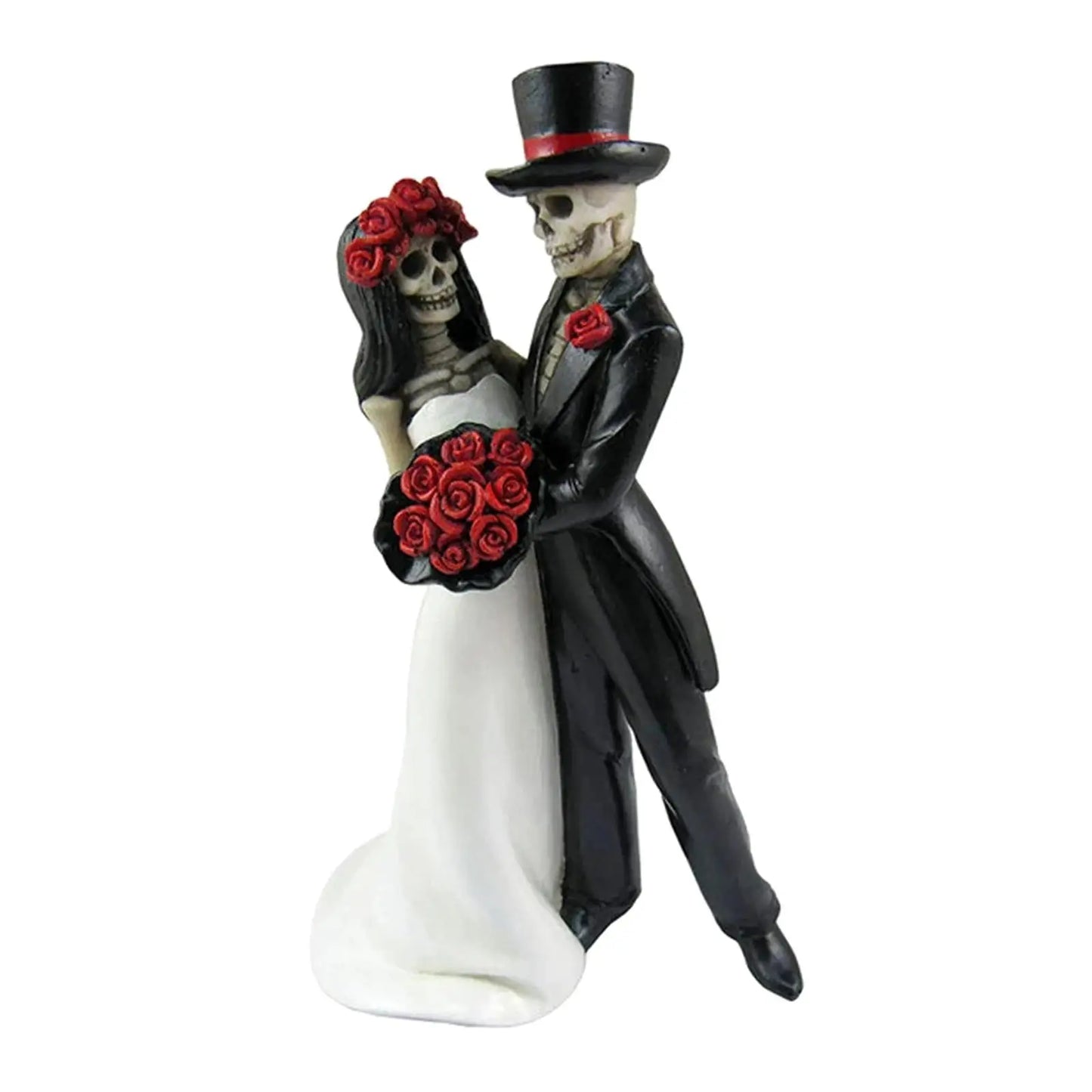 Skull Statue Skeleton Wedding Couple Bride Art for Desktop Decorations Ornaments Collectible Halloween Cake Topper