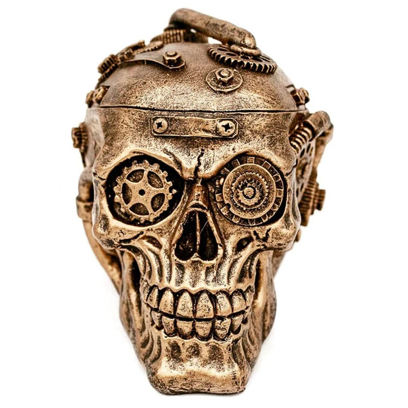Halloween steampunk skull home decor - ficção científica de sci -human squeleleton cranium estatueta cyborg em estátua de engrenagem saliente