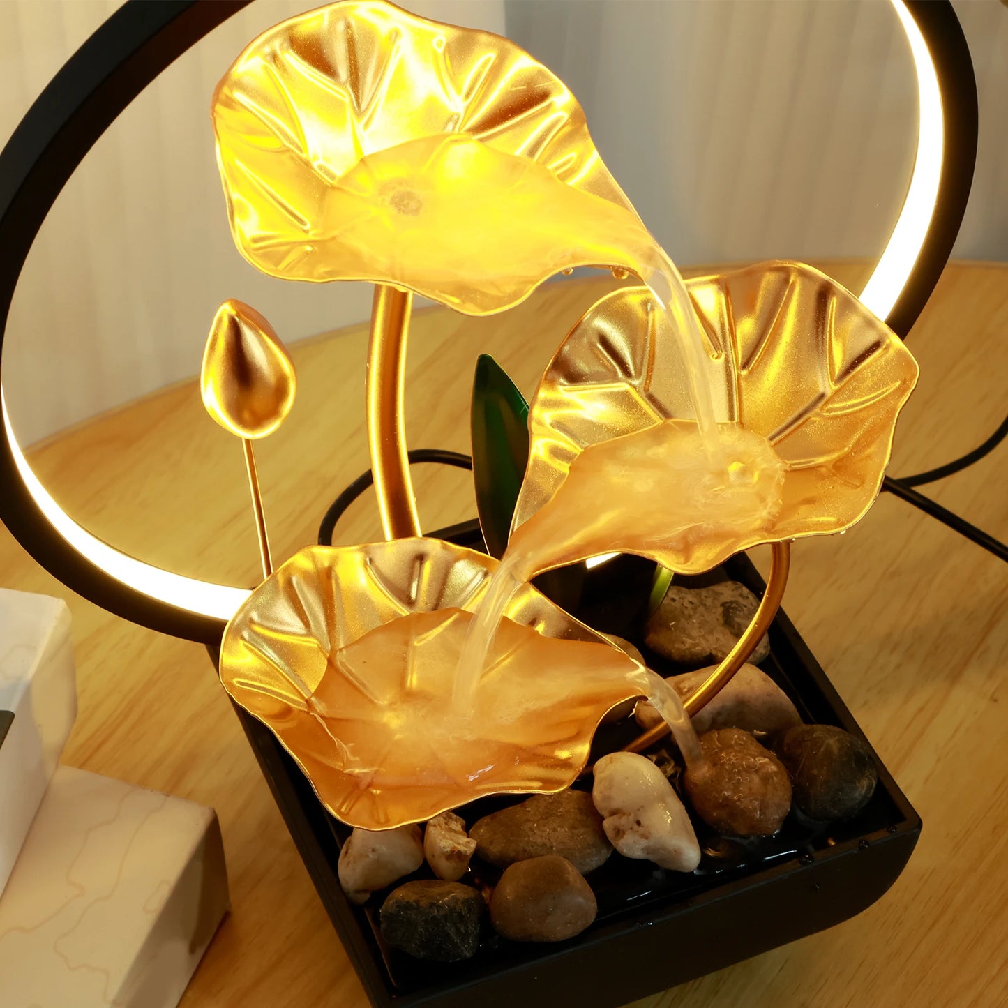 Fonte de água da mesa Fonte de mesa usb alimentada com rochas naturais e luminárias de luminárias LED Fonte da cachoeira para casa para casa