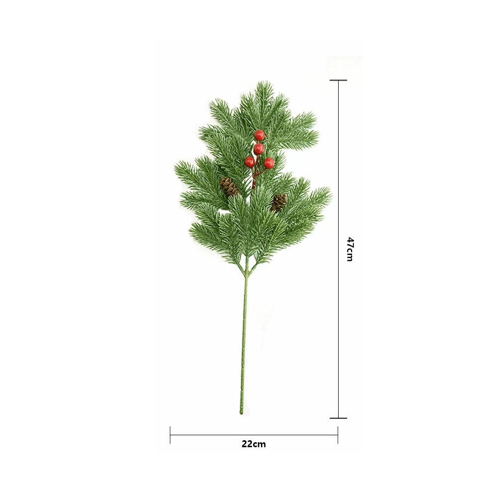 2pcs Realistic Pine Needle Branch Greenery Picks + Pinecone Red Berries Christmas Garland Sprig Wedding Wreath Home Decor 47cm