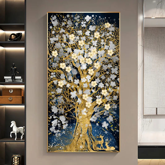 Luxus moderner abstrakter Gold Fortune Tree Poster Wandkunst Leinwand Malerei Druckbilder Wohnzimmer Innenraum Home Dekoration