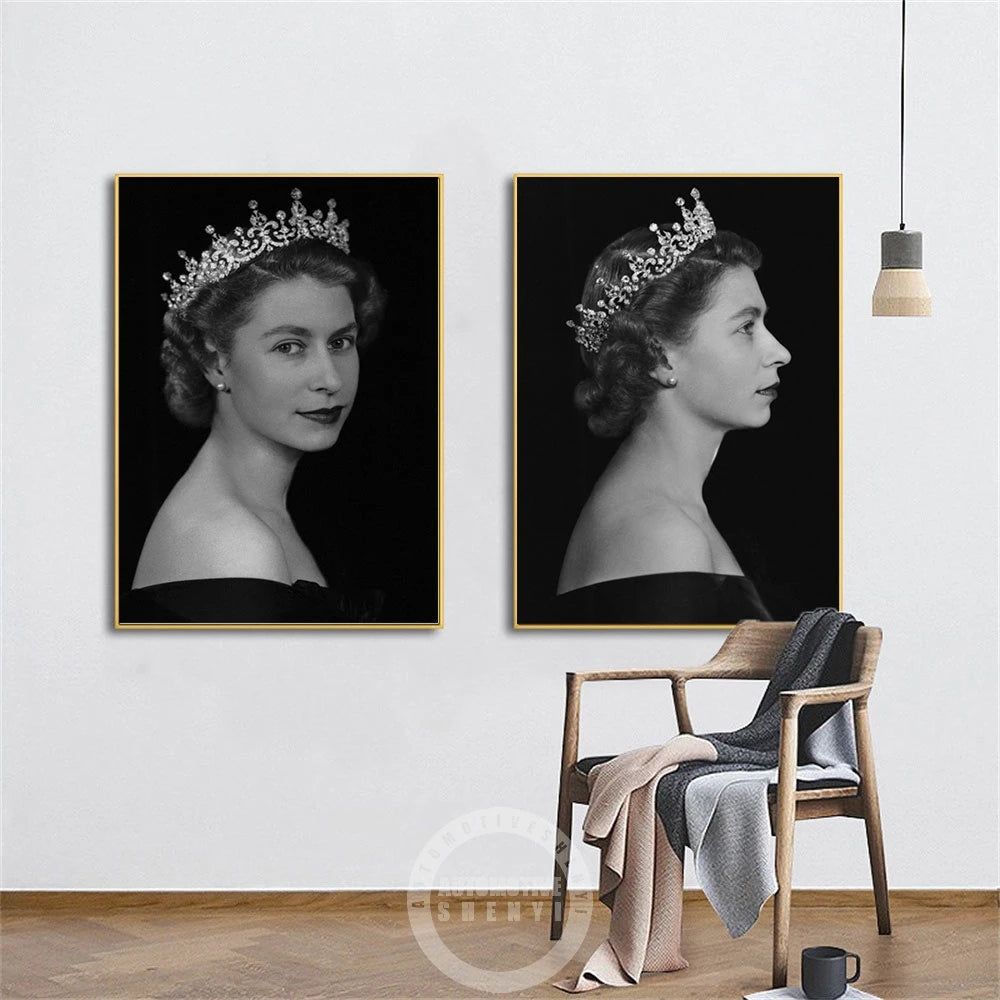 Reina Elizabeth II Poster de retrato Reina Británica Pintura de lienzo