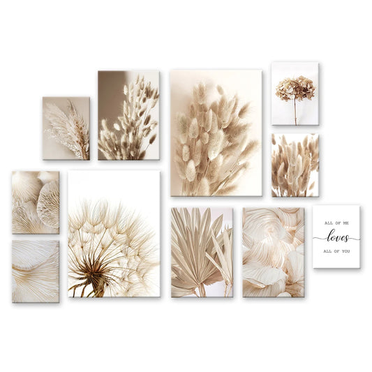 Canvas Print Dekorative Gemälde für das nordische Bild von Wand für modernes Wohnzimmer Beige Blume Reed Pilzkunstposter