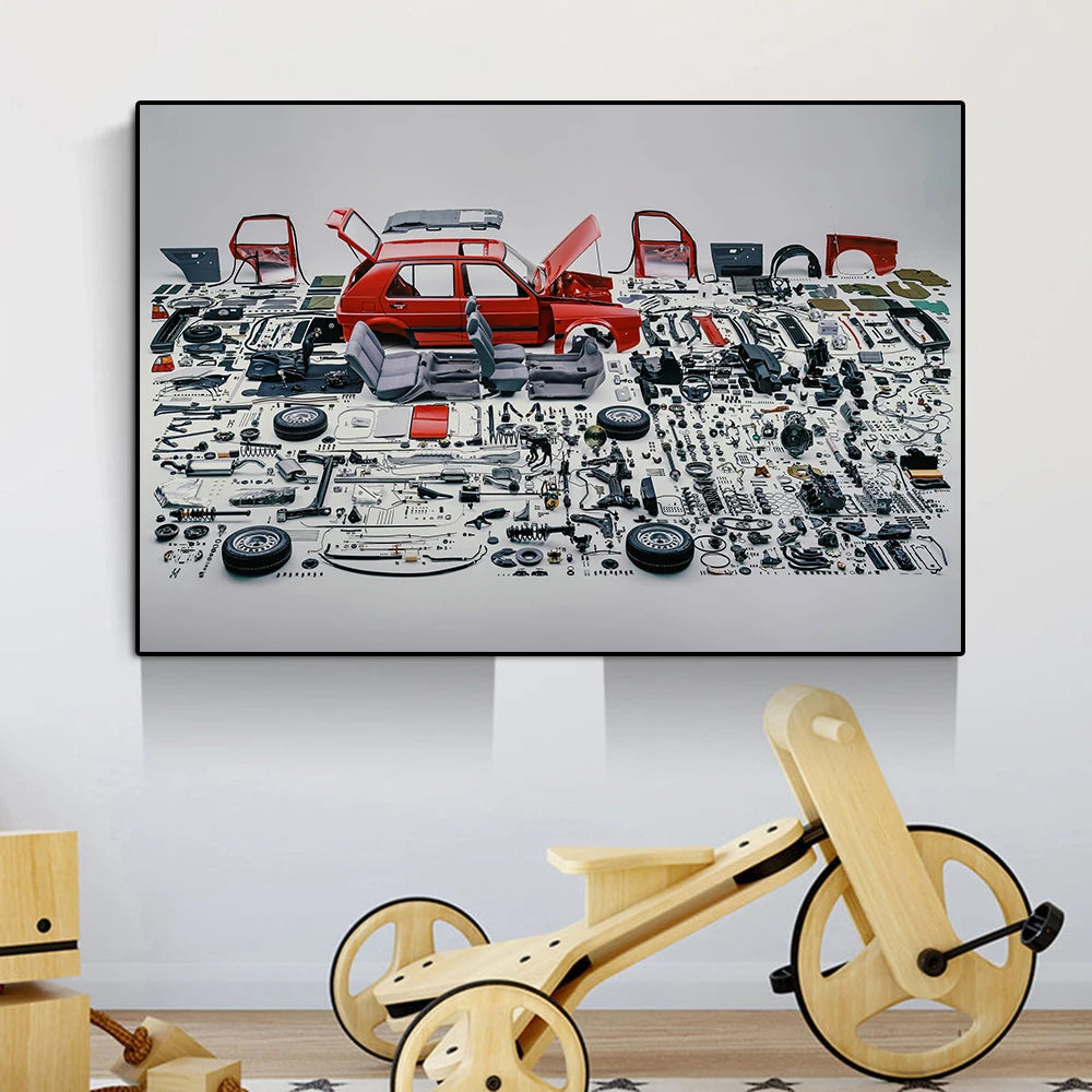 Retro Golf Sports Car Dismantled Poster Print Classic Legendary Racing Canvas Painting Supercar Wall Art Gaming Room Home Decor