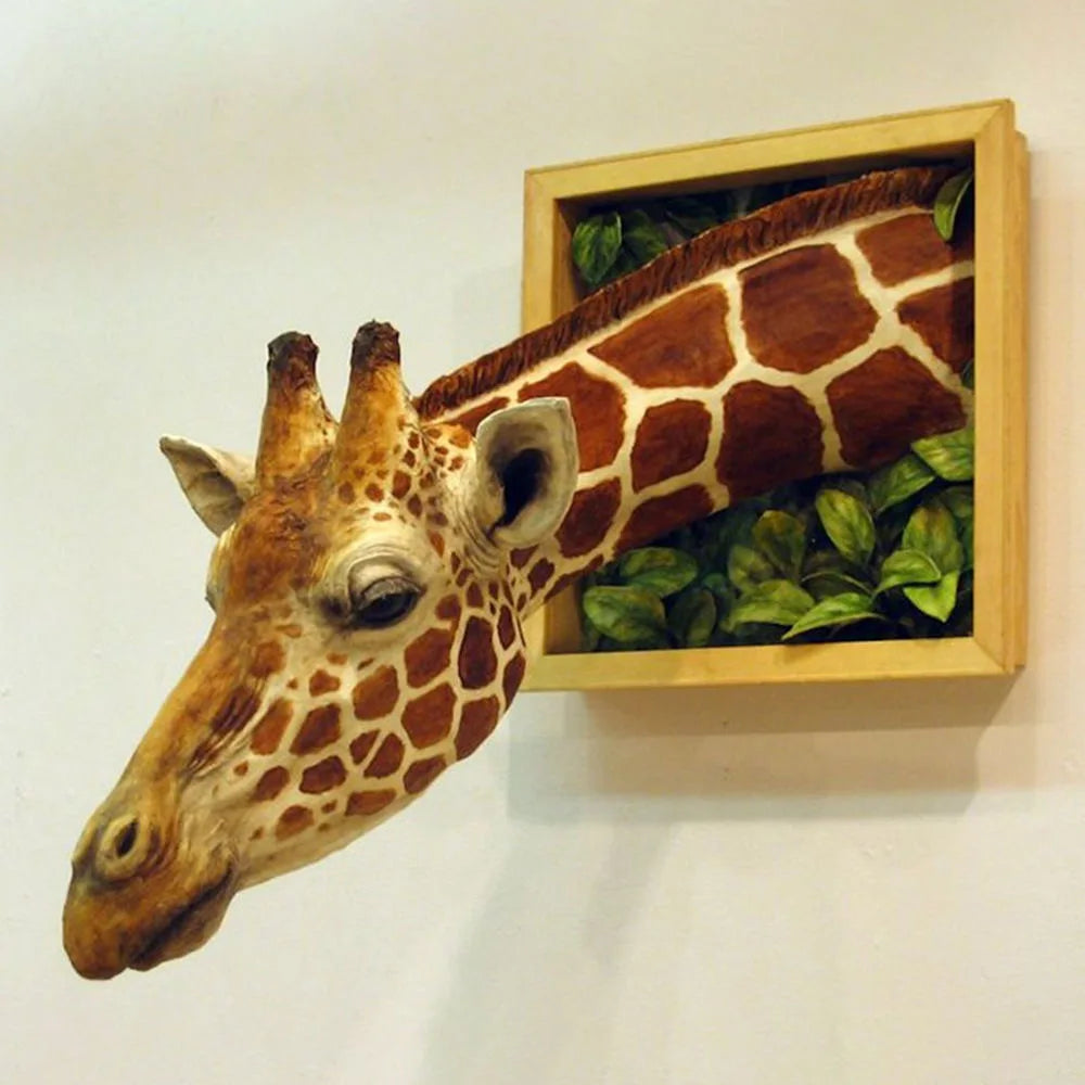 Giraffe Heads Wall Hanging Decorations 3d Wall Giraffe Sculpture Wall Art Life-like Animal Statue Ornaments Home Decor