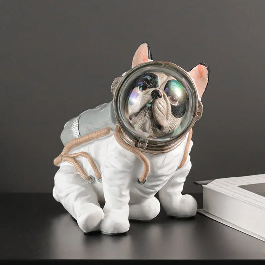 Resina astronauta bulldog statue vintage space cucciolo scultura casa per cani decorazioni art collection ornament souvenir artigianal accessori