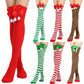 Christmas Green Red Stocking Striped Over The Knee Bowknot Long Socks Chirstmas Gift Elf Santa Socks