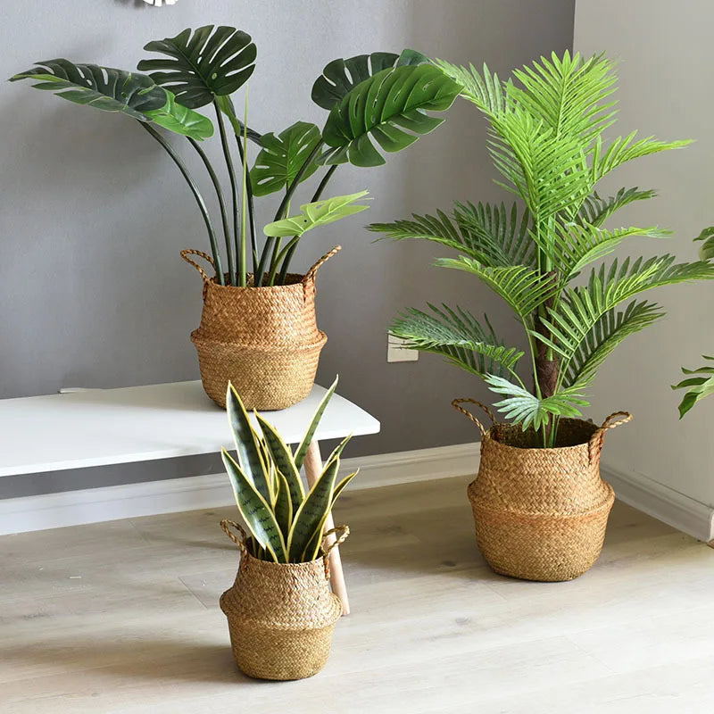 Cestas de vime de cesta de ervas marinhas tecidas panela de armazenamento para cesta de vaso de plantas de armazenamento e cesta de piqueniques e supermercado de lavanderia