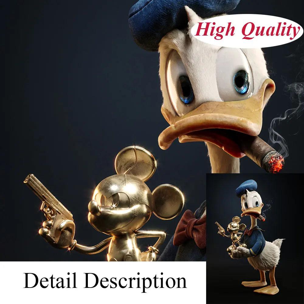 Póster de dibujos animados de Disney Donald Duck Smoke Cigarrillo Gold Mickey Mouse Arte de pared de la pared Lona estampada Sala de pintura Decoración del hogar