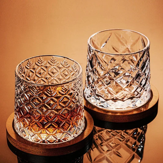 Tumbler Whiskey Glass with Base Crystal Whiskey Glasses Rotating Spinning Wine Brandy Glass Cup Drinkware for Bar Home