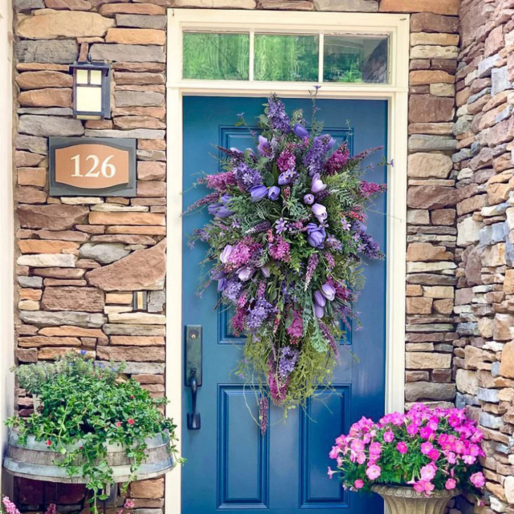 Spring Purple Tulip Wreath Lilac Tulip Hydrangea Colourful Spring/Summer Wreath Home Decoration