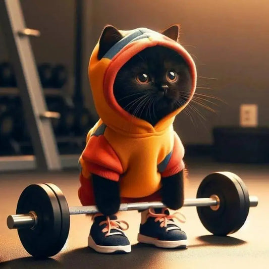 Estatuetas de gatos novas decoração de casa fitness barbell gato estátua escultura estatuetas colecionáveis ​​decoração de gato decoração de animal mesa de animal ornamento