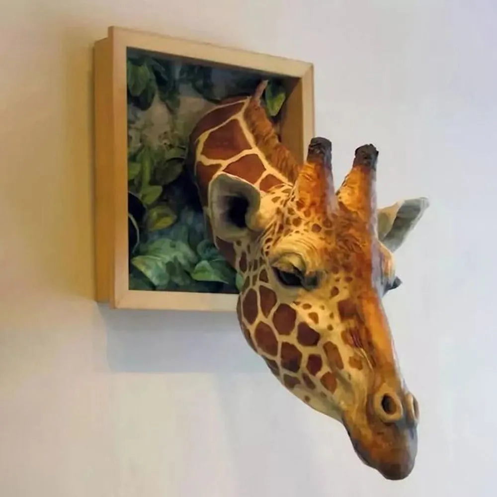 Giraffe Heads Wall Hanging Decorations 3d Wall Giraffe Sculpture Wall Art Life-like Animal Statue Ornaments Home Decor