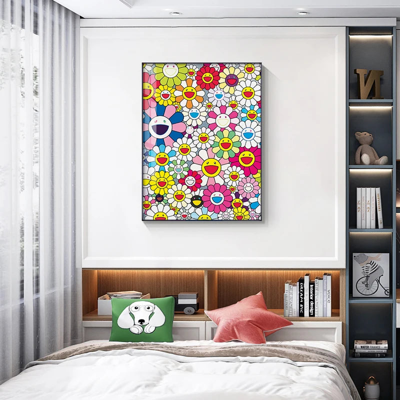 Resumen Takashi Sunflowers Art Canvas Pintura para sala de estar, carteles y estampados de dormitorio, decoración moderna del hogar, póster de pared