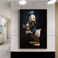 Póster de dibujos animados de Disney Donald Duck Smoke Cigarrillo Gold Mickey Mouse Arte de pared de la pared Lona estampada Sala de pintura Decoración del hogar