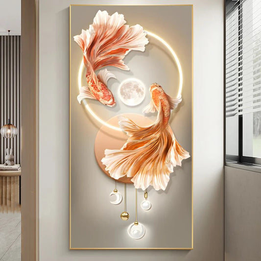 Modern Luxo Koi Carpa Pintura decorativa Sense Avançado Sala de estar Corredor Arte da parede Telvas Pintura Decoração Decoração de parede Decoração de parede