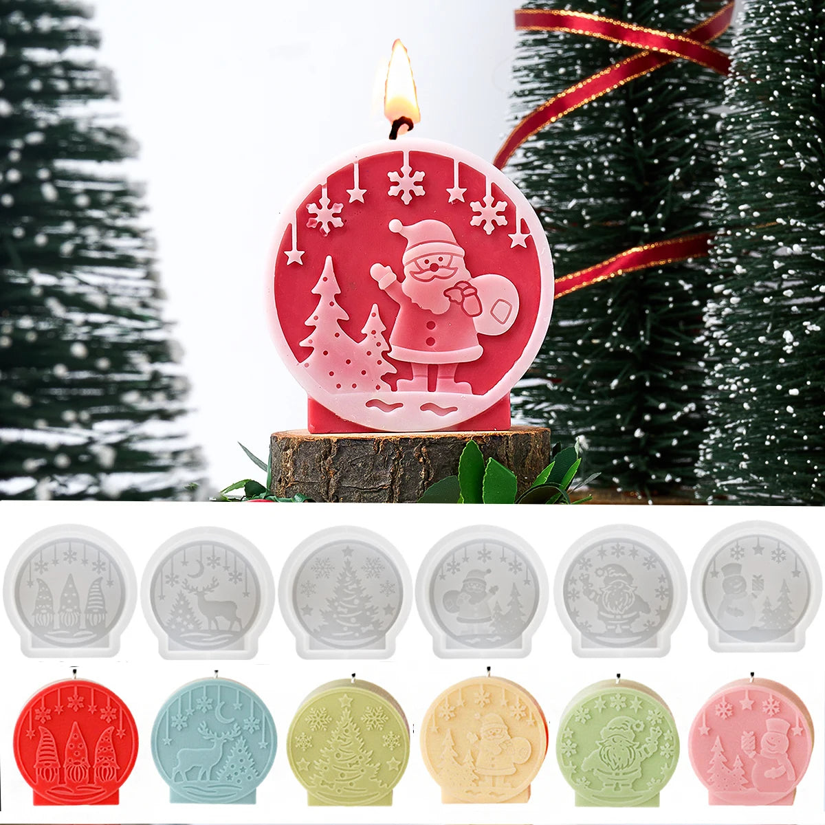 DIY Christmas Crystal Ball Silicone Mold Round Scented Candle Mould Embossed Christmas Tree Snowman Elk Holiday Decor Craft Gift