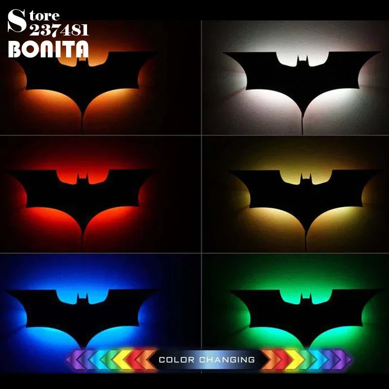 Super legal 3D LED Night Light Bat Animal Bedside Gaming Room Bar Lâmpada de parede Lâmpada de super -herói atmosfera de parede Luz de parede USB