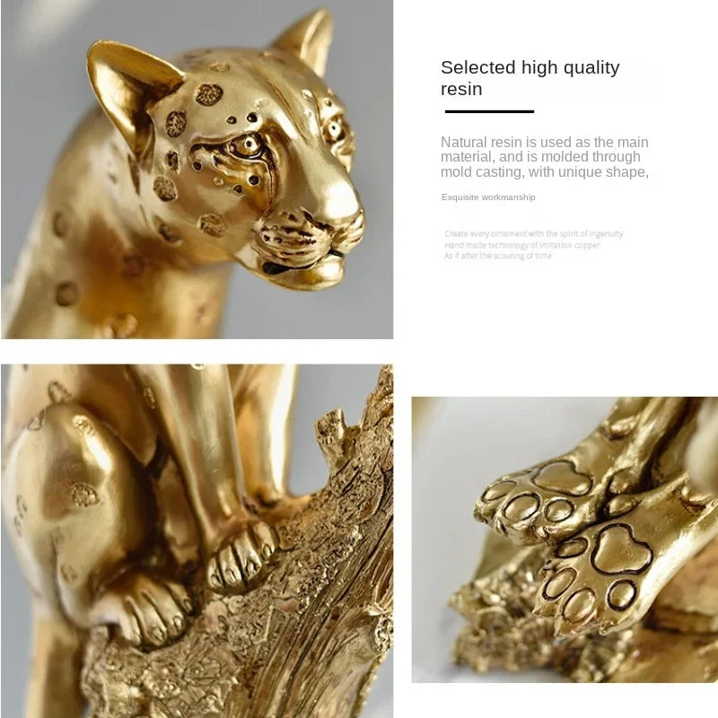 Statua del leopardo d'oro in resina, ornamenti per sculture per ufficio, decorazione per la casa, regalo di compleanno