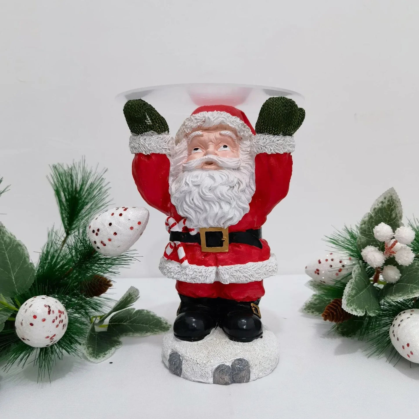 Resin Santa Claus Statues Holding Snack Tray Christmas Figurine with Holder Cake Dessert Stand Fruit Plate for Xmas Party