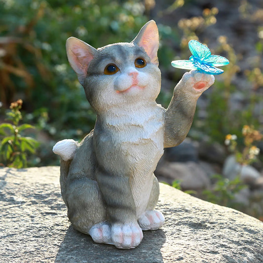 Escultura de gatos ao ar livre jardim de pendente de figura Luzes solares de gato fofo esculturas de estátua de animais para paisagem pátio