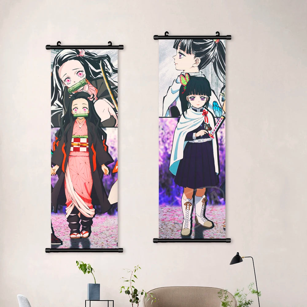 Arte de pared de anime Kimetsu no Yaiba Canvas Fotografías de pintura moderna Coster Demon Slayer de plástico Decoración del hogar colgante